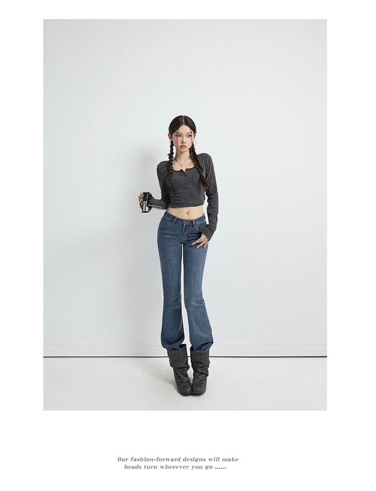 아메리칸 핫걸 레트로 로우 웨이스트 마이크로 나팔 바지 신축성 몸매 가꾸기 슬림해 보이는 다용도 청바지 여성 가을 상세 이미지 9