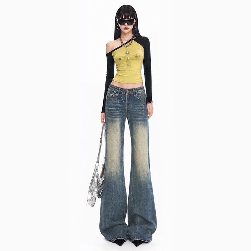 st 아메리칸 마 오래된 부츠컷 핫걸 청바지 여성 다용도 아니요 막대기 다리 신축성 캐주얼 바지 이미지 2