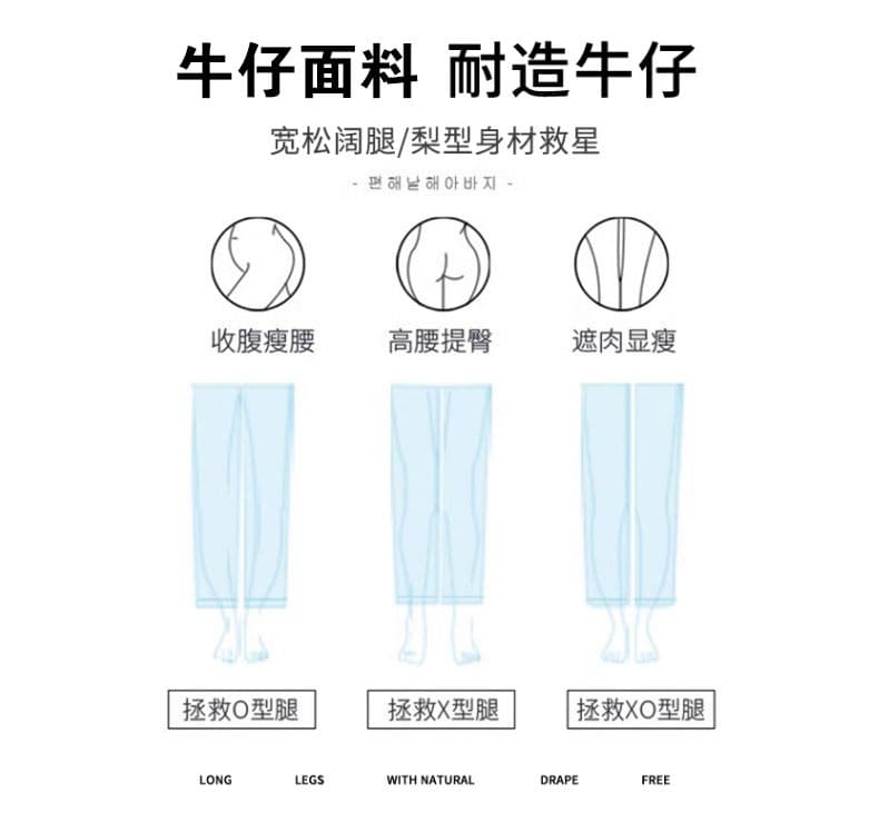 가을 주름 장식 루즈핏 느긋한 레트로 하늘색 데님 와이드 레깅스 바지 상세 이미지 4