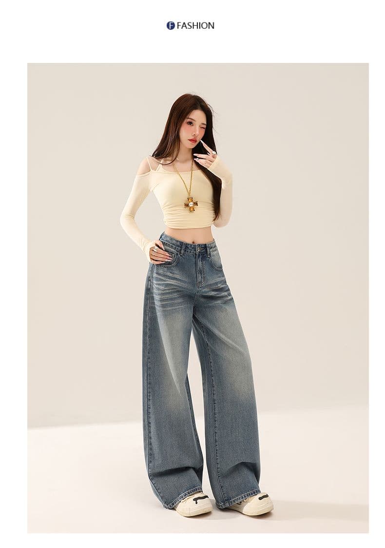 아메리칸 레트로 블루 회색 넓은 다리 청바지 여성 봄 새로운 루즈핏 하이웨이스트 도루 센스 스트레이트 팬츠 상세 이미지 28