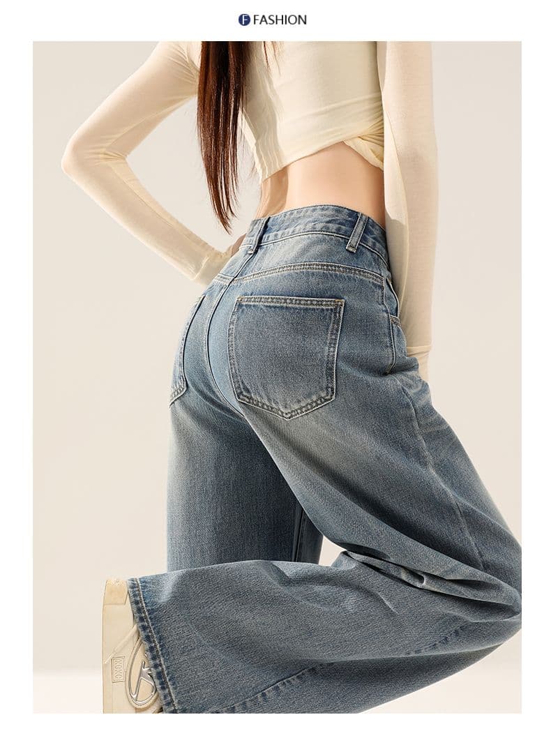 아메리칸 레트로 블루 회색 넓은 다리 청바지 여성 봄 새로운 루즈핏 하이웨이스트 도루 센스 스트레이트 팬츠 상세 이미지 31