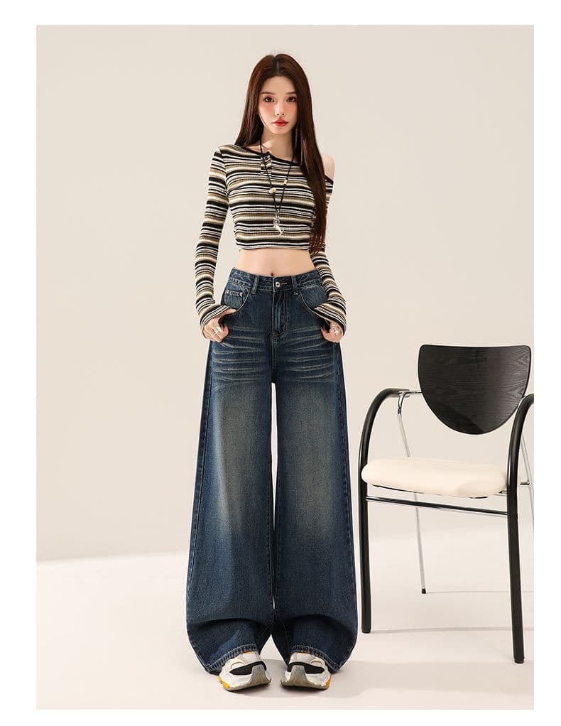 아메리칸 레트로 블루 회색 넓은 다리 청바지 여성 봄 새로운 루즈핏 하이웨이스트 도루 센스 스트레이트 팬츠 상세 이미지 40