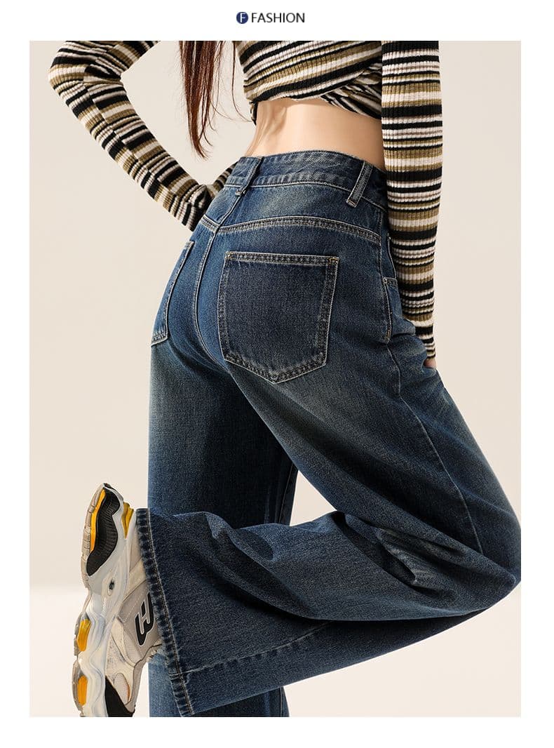 아메리칸 레트로 블루 회색 넓은 다리 청바지 여성 봄 새로운 루즈핏 하이웨이스트 도루 센스 스트레이트 팬츠 상세 이미지 43