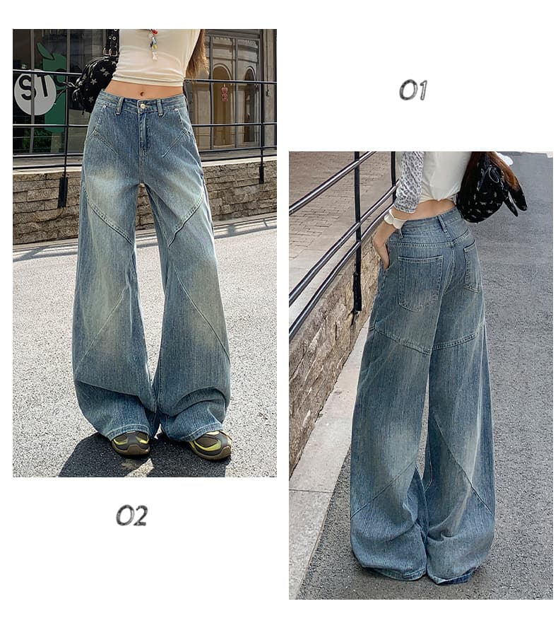 아메리칸 레트로 대나무 마디 곡물 가을 청바지 여성 패치워크 디자인 센스 루즈핏 슬림해 보이는 넓은 다리 스트레이트 팬츠 상세 이미지 8
