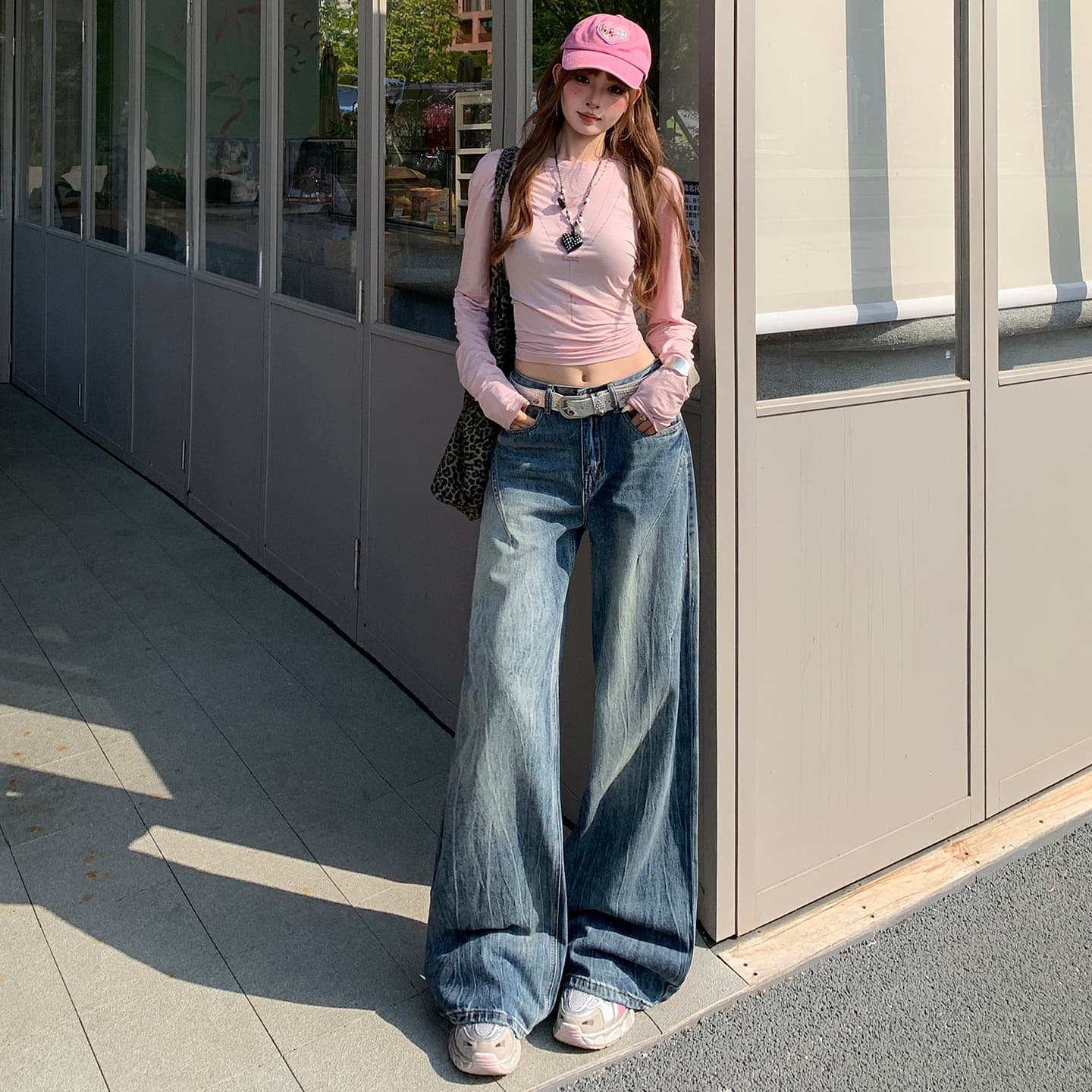 아메리칸 가을 레트로 청바지 여성 새로운 홀치기 염색 워싱 핫걸 바닥 청소 넓은 다리 루즈핏 스트레이트 팬츠