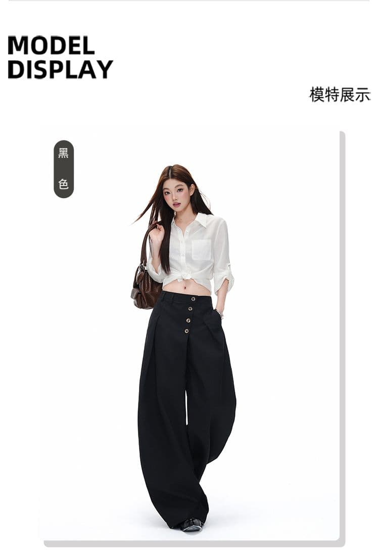 검정색 아메리칸 레트로 모통이 칼 슬랙스 레트로 단추 디자인 도루 센스 출퇴근 캐주얼 바지 여성 상세 이미지 5