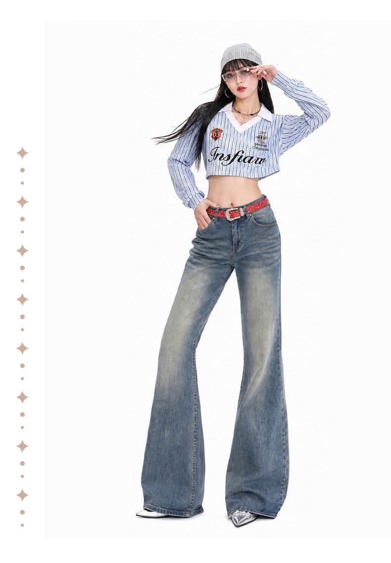 걸어 건너기 골짜기 핫걸 레트로 부츠컷 청바지 여성 하늘색 아니요 막대기 다리 핫걸 슬림해 보이는 마이크로 나팔 바지 상세 이미지 10