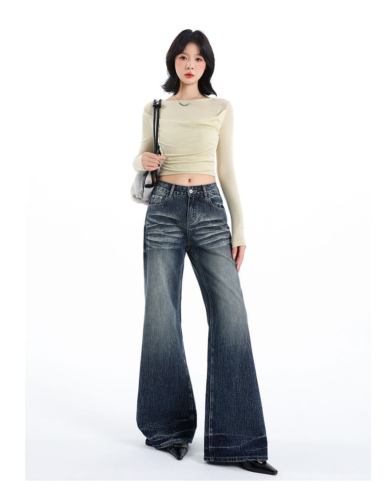아메리칸 핫걸 로우 웨이스트 청바지 여성 봄 가을 새로운 대나무 마디 곡물 레트로 블루 스트레이트 바닥 청소 나팔 바지 상세 이미지 8