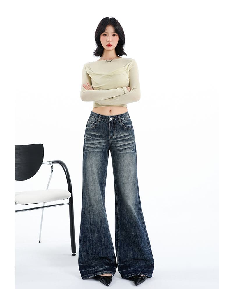 아메리칸 핫걸 로우 웨이스트 청바지 여성 봄 가을 새로운 대나무 마디 곡물 레트로 블루 스트레이트 바닥 청소 나팔 바지 상세 이미지 15