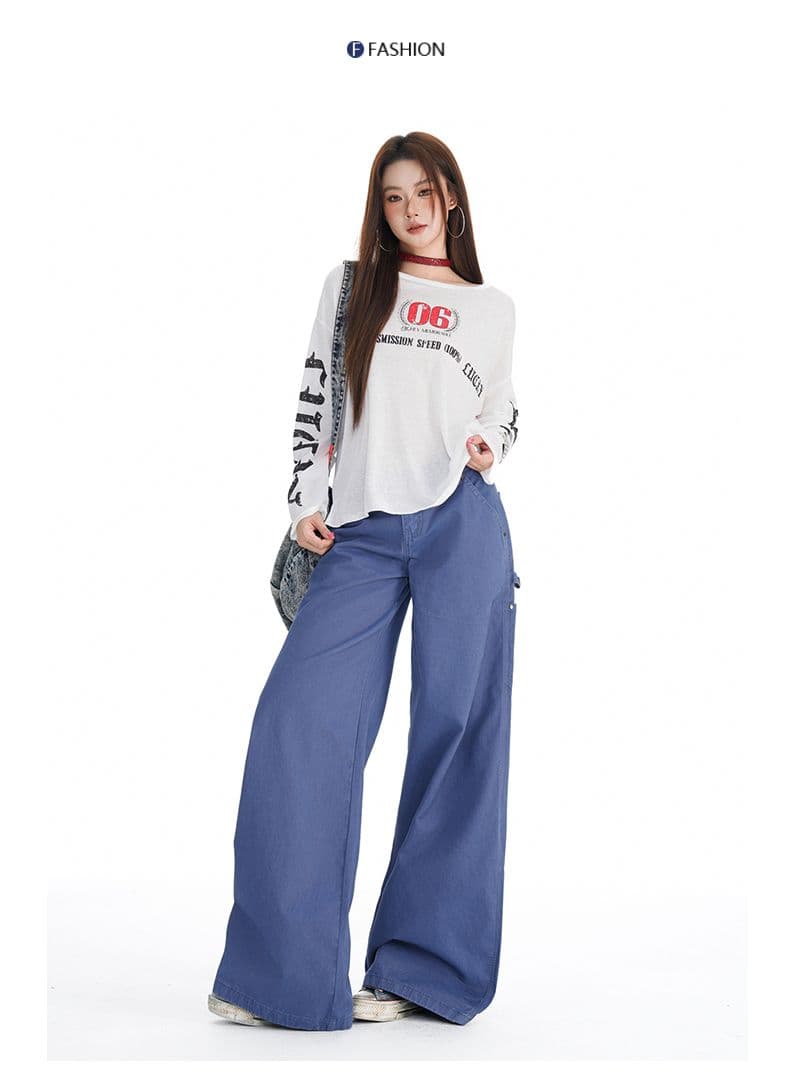 법 일 블루 아메리칸 레트로 워크웨어 청바지 여성 가을 새로운 디자인 센스 루즈핏 슬림해 보이는 넓은 다리 바닥 청소 바지 상세 이미지 7