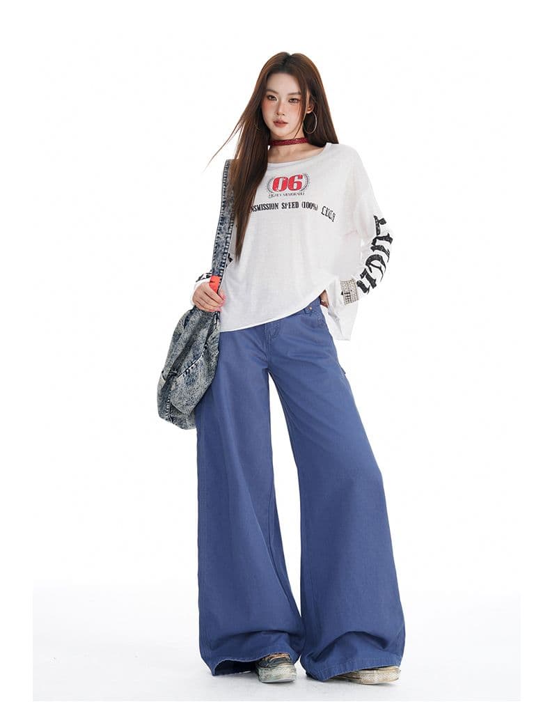 법 일 블루 아메리칸 레트로 워크웨어 청바지 여성 가을 새로운 디자인 센스 루즈핏 슬림해 보이는 넓은 다리 바닥 청소 바지 상세 이미지 8