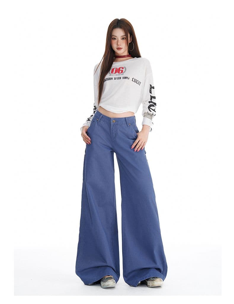 법 일 블루 아메리칸 레트로 워크웨어 청바지 여성 가을 새로운 디자인 센스 루즈핏 슬림해 보이는 넓은 다리 바닥 청소 바지 상세 이미지 13