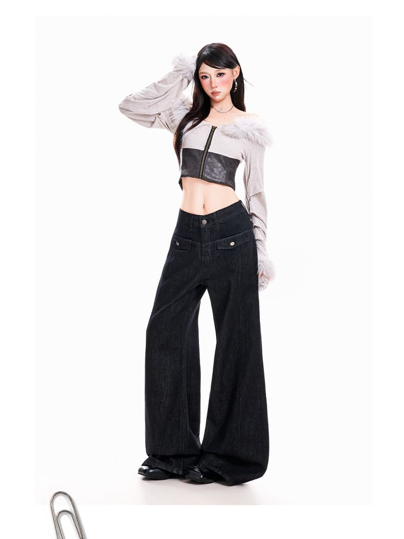 가을 청바지 여성 넓은 다리 더블 스택 가짜 가방 표지 슬림해 보이는 아메리칸 라이 경기 서울 상세 이미지 15