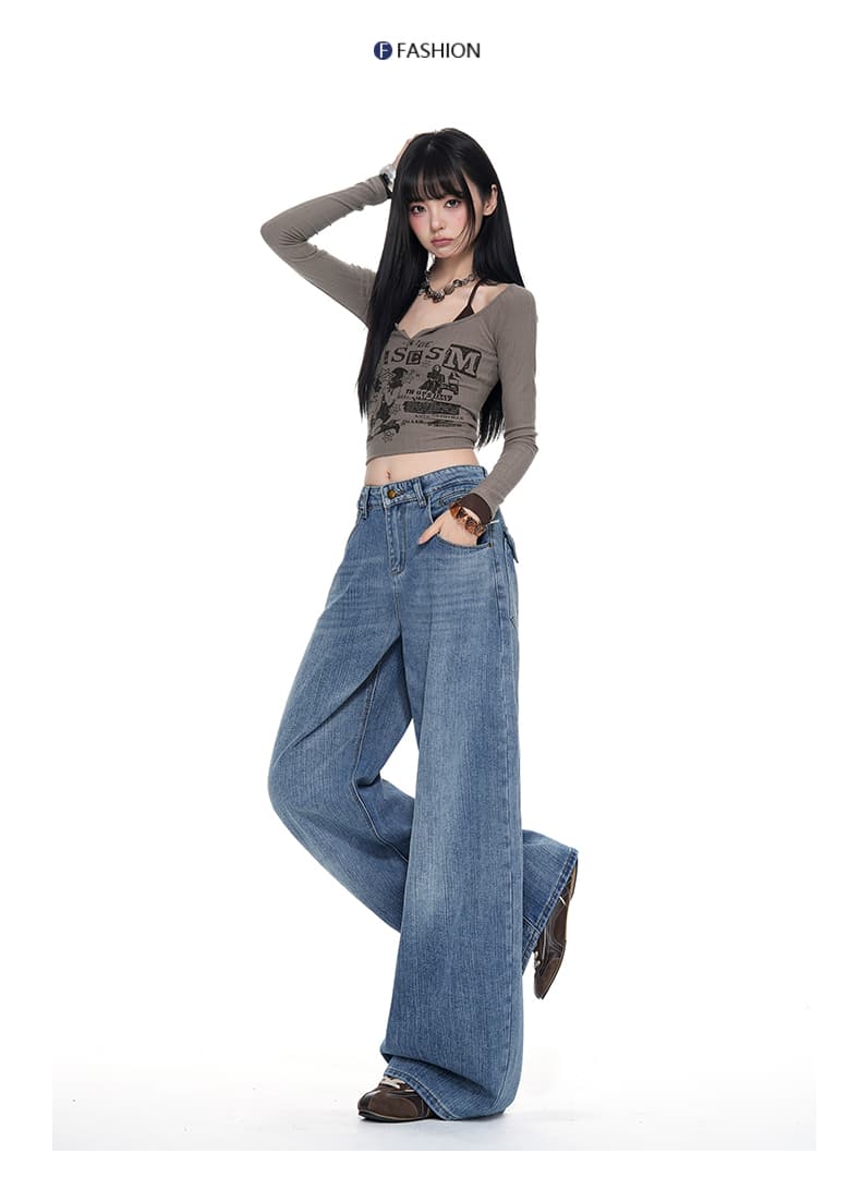 아메리칸 레트로 파리 버클 디자인 대나무 마디 곡물 청바지 여성 가을 새로운 루즈핏 슬림해 보이는 다용도 스트레이트 긴 바지 상세 이미지 11