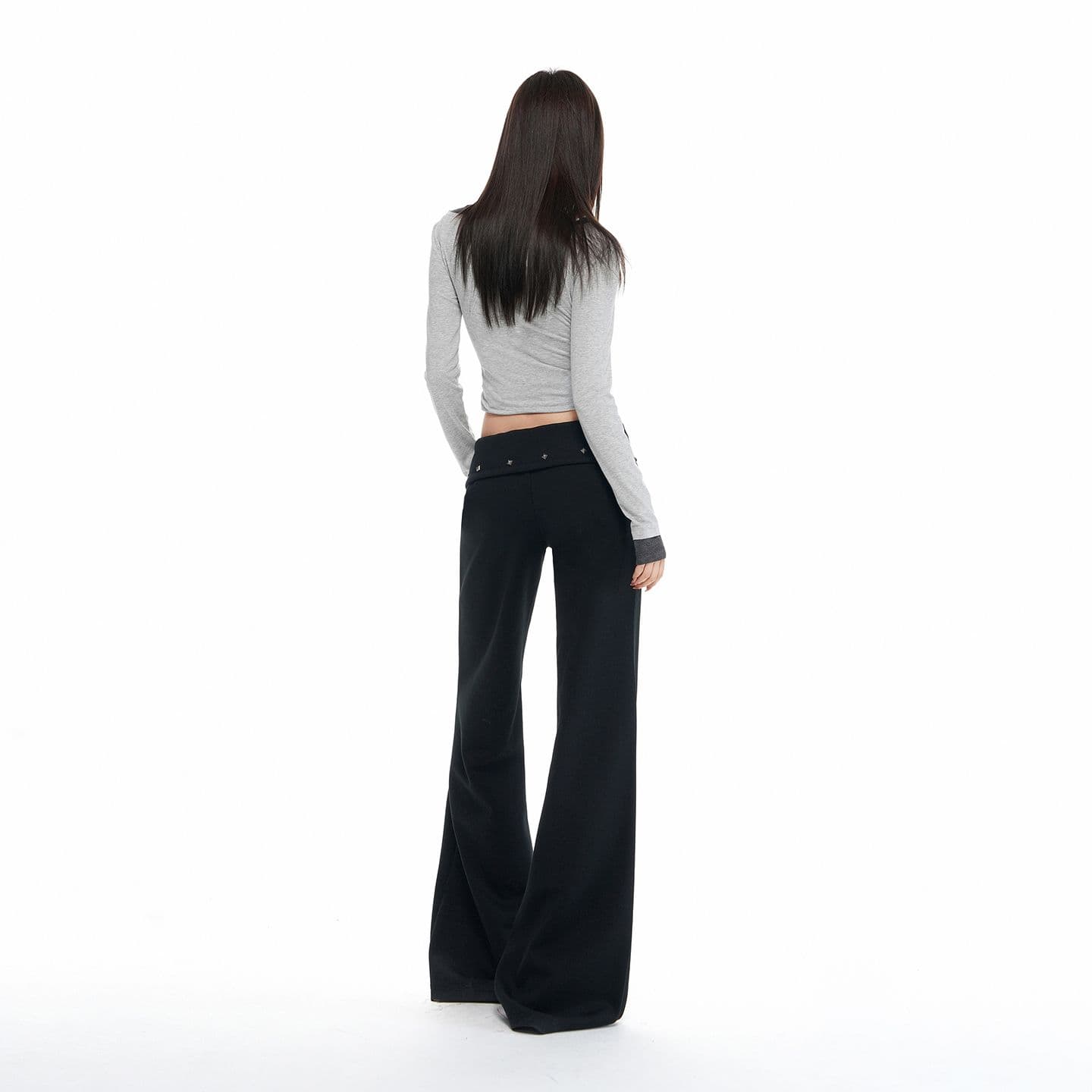 26 년 가을 겨울철 새로운 뒤집다 측면 허리 머리 마오 못 디자인 중 로우 웨이스트 부츠컷 캐주얼 바지 여성 이미지 4