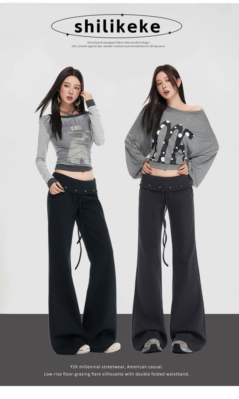 26 년 가을 겨울철 새로운 뒤집다 측면 허리 머리 마오 못 디자인 중 로우 웨이스트 부츠컷 캐주얼 바지 여성 상세 이미지 1