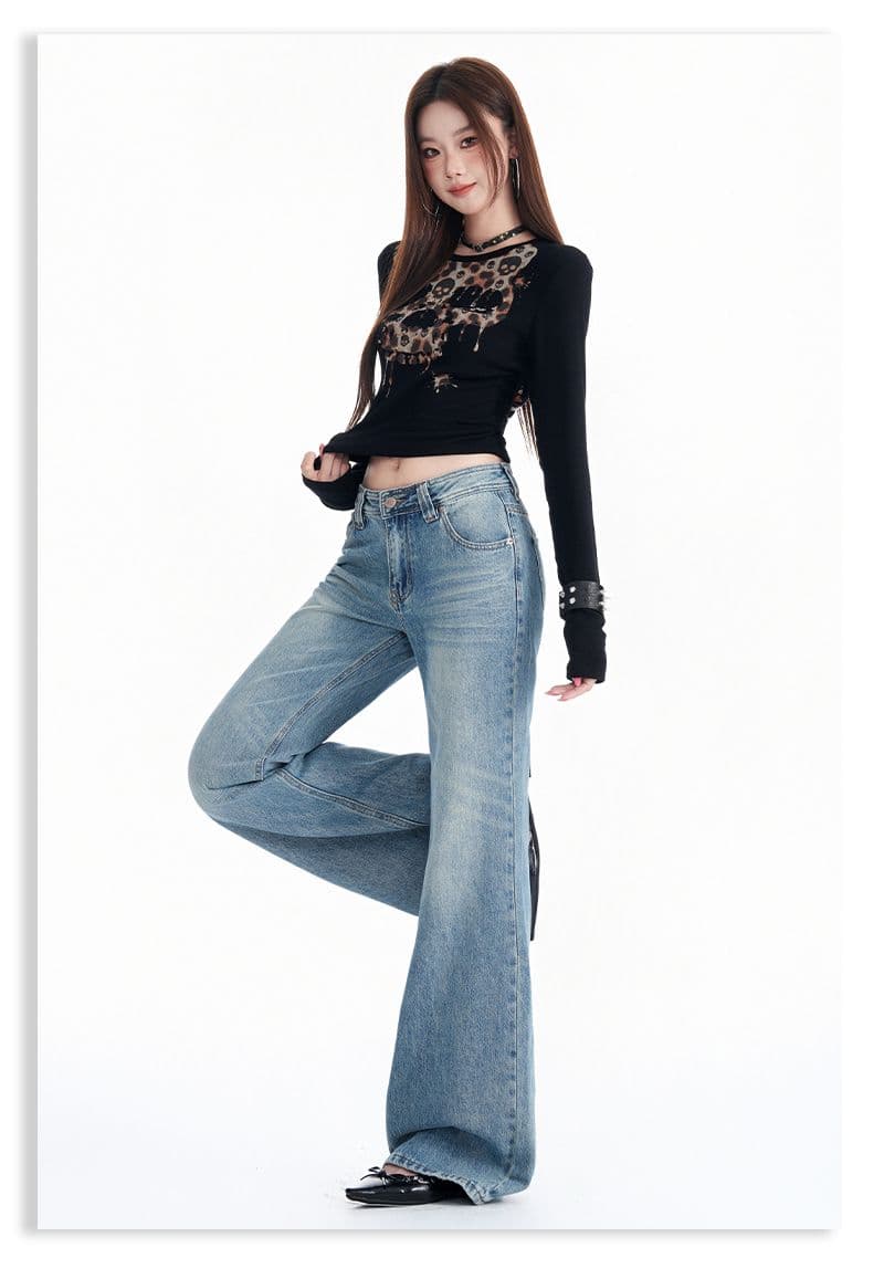 가을 아메리칸 레트로 등 허리 더블 버클 조정 디자인 스트레이트 부츠컷 청바지 여성 상세 이미지 10
