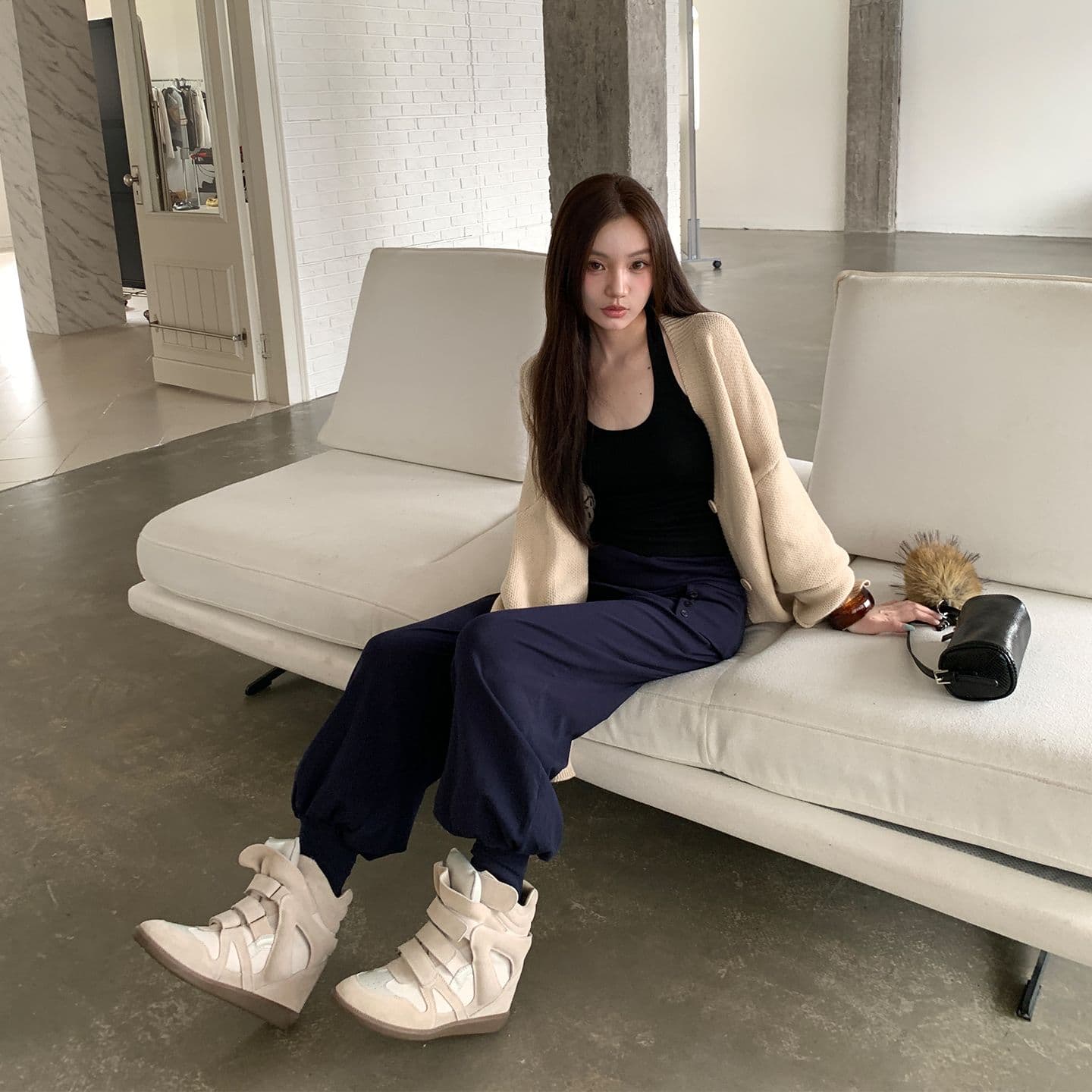 신제품 fit 센스 A Pu 루이 착용 가져 가라. 편안함 느슨함 귀신 프라임 연 조거 루즈핏 바지 이미지 4