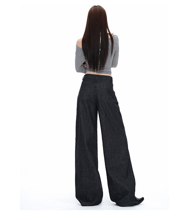 다섯 번째 회사 버클 더블 주름 한 마디 슬랙스 여성 아메리칸 스트라이프 고급 센스 캐주얼 넓은 다리 길이 바지 상세 이미지 10