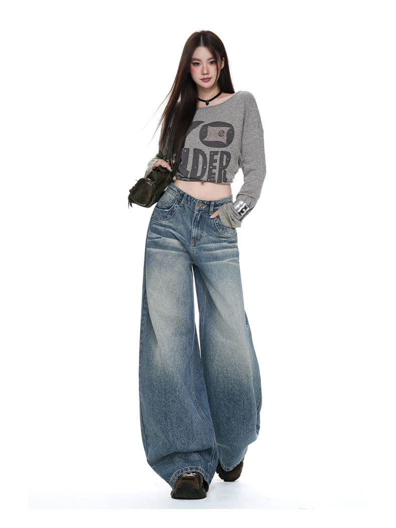 귀신 调性 무거운 디자인 센스 불규칙 주머니 자수 3 차원 못 넓은 다리 데님 긴 바지 여성 상세 이미지 11