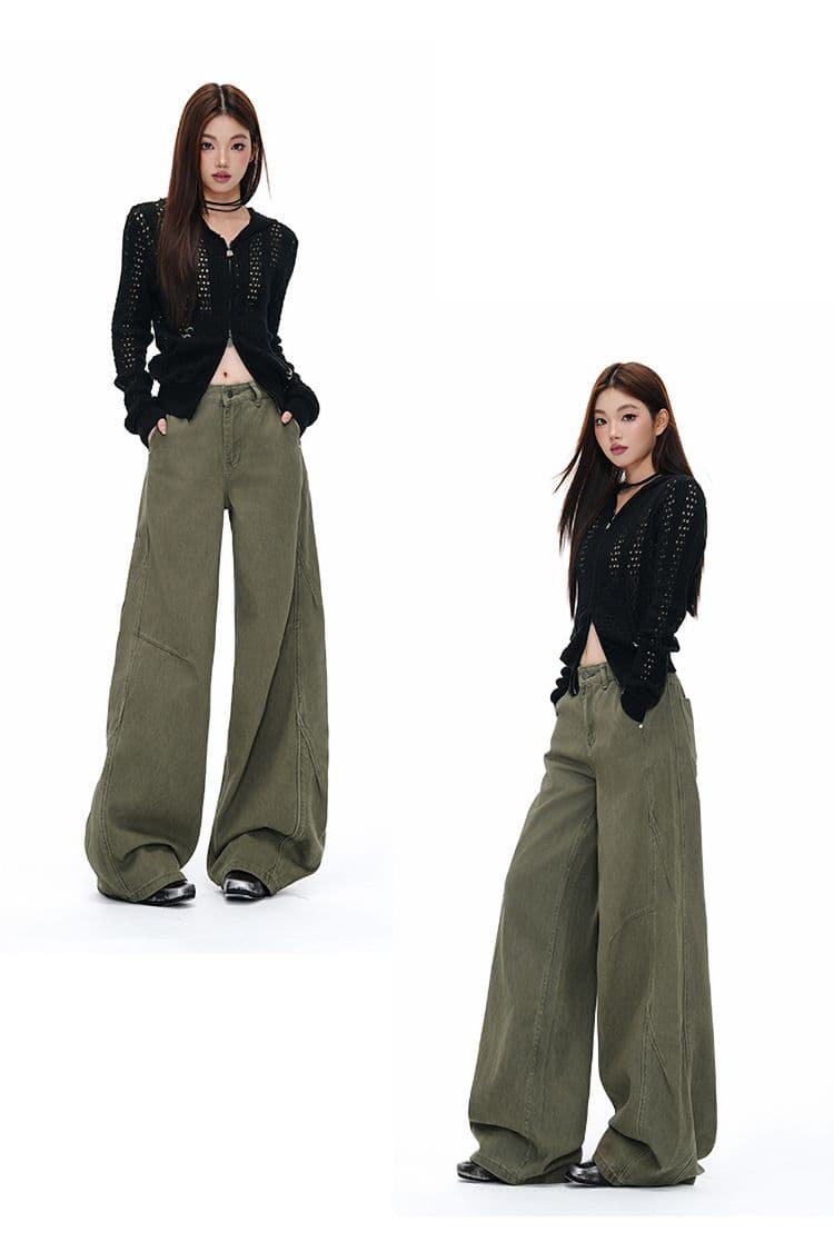 새로운 커피 브라운 아메리칸 레트로 워싱 마 오래된 청바지 남녀 루즈핏 스트레이트 와이드 레그 팬츠 상세 이미지 12