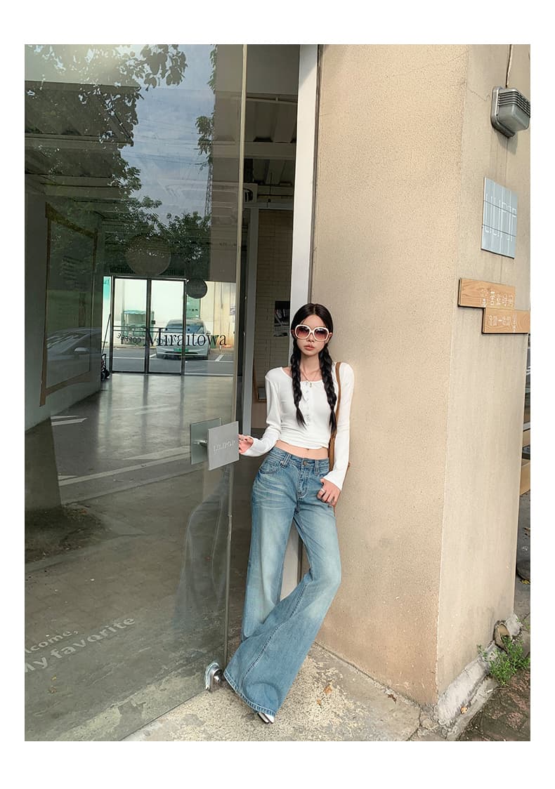아메리칸 레트로 루즈핏 나팔 바지 다용도 도루 센스 가을 겨울 다용도 조정 허리 세트 청바지 여성 새로운 상세 이미지 21