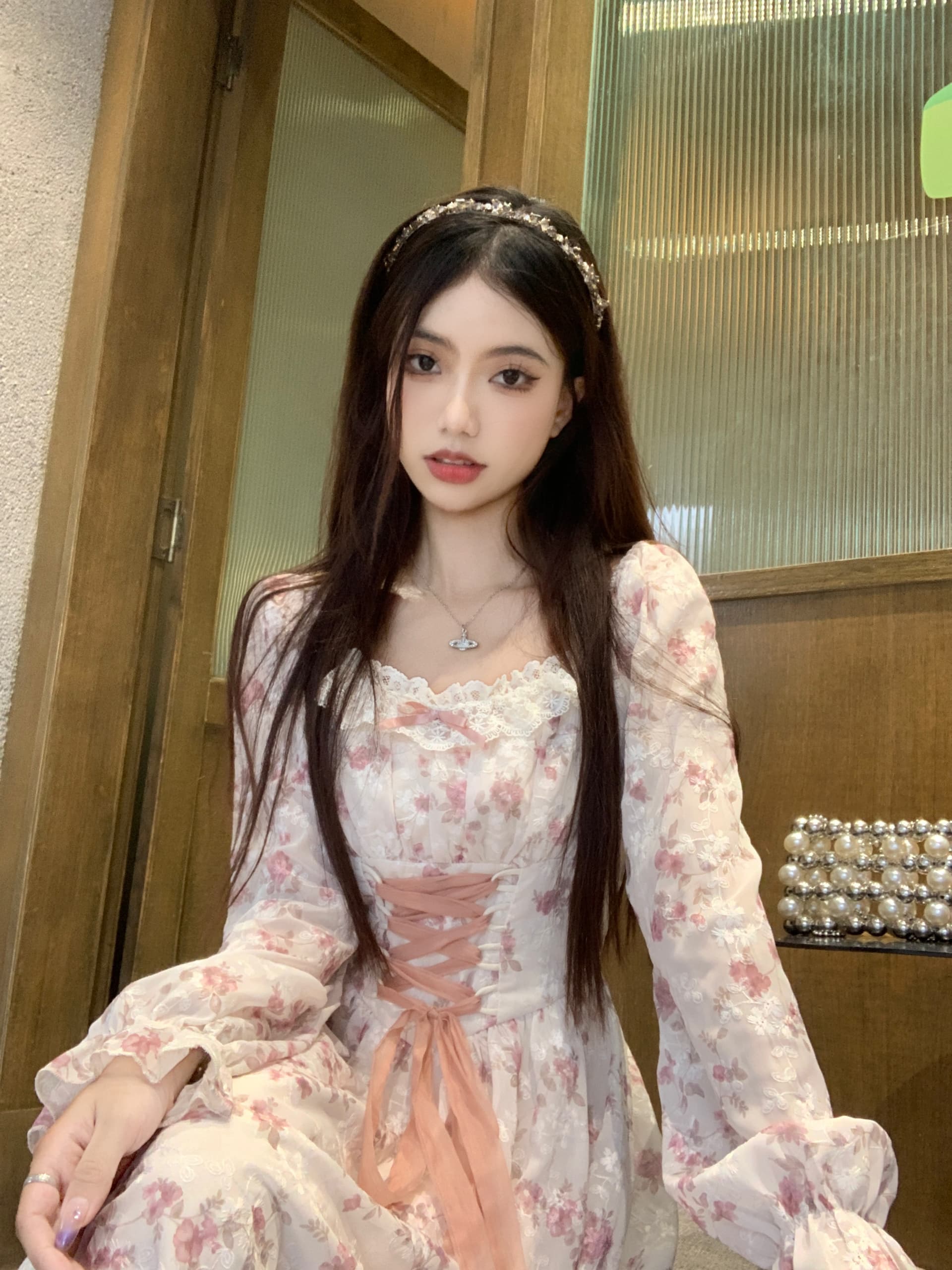 실사 이른 가을 새로운 프랑스식 레트로 달콤함 꽃무늬 하이웨이스트 슬림해 보이는 쉬폰 자수 빅 사이즈 드레스 상세 이미지 12