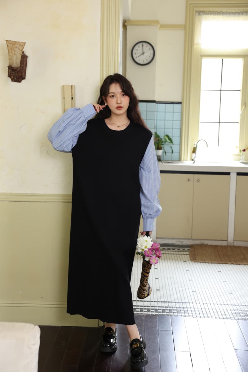 실사 2026 가을 겨울 켜기 새로운 페이크 레이어드 셔츠 드레스 루즈핏 슬림해 보이는 패치워크 치마 상세 이미지 6