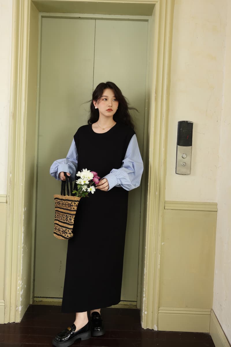 실사 2026 가을 겨울 켜기 새로운 페이크 레이어드 셔츠 드레스 루즈핏 슬림해 보이는 패치워크 치마 상세 이미지 11