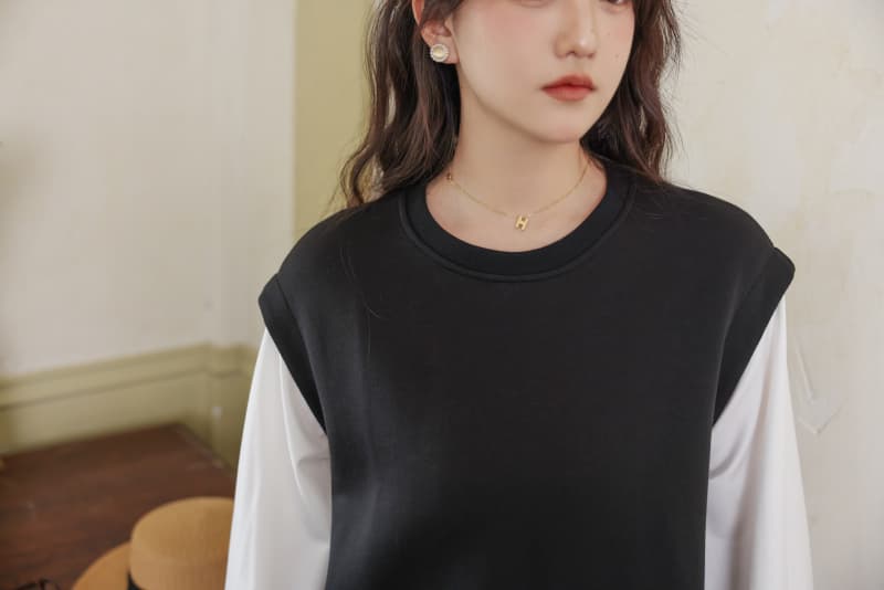 실사 2026 봄 가을 켜기 새로운 후드티 패치워크 페이크 레이어드 드레스 여성 긴 소매 루즈핏 롱 스커트 상세 이미지 11