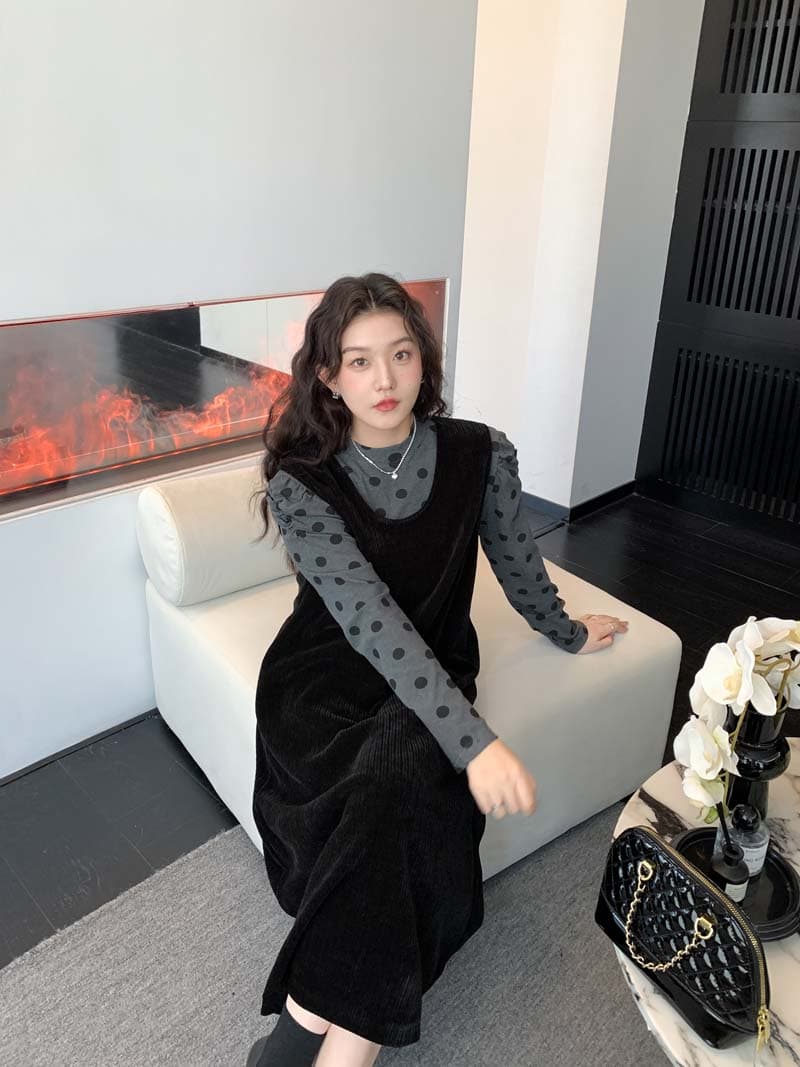 실사 새로운 출산 착용 드레스 2026 새로운 세트 프랑스식 조끼 스커트 도트 무늬 맨위 투피스 세트 상세 이미지 12