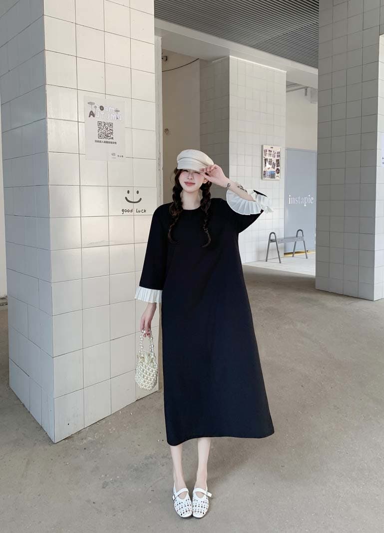 실사 새로운 2026 가을 고급 유럽 상품 그는 벤 바람 루즈핏 슬림해 보이는 패치워크 다용도 드레스 상세 이미지 8