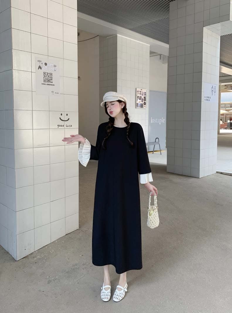 실사 새로운 2026 가을 고급 유럽 상품 그는 벤 바람 루즈핏 슬림해 보이는 패치워크 다용도 드레스 상세 이미지 9
