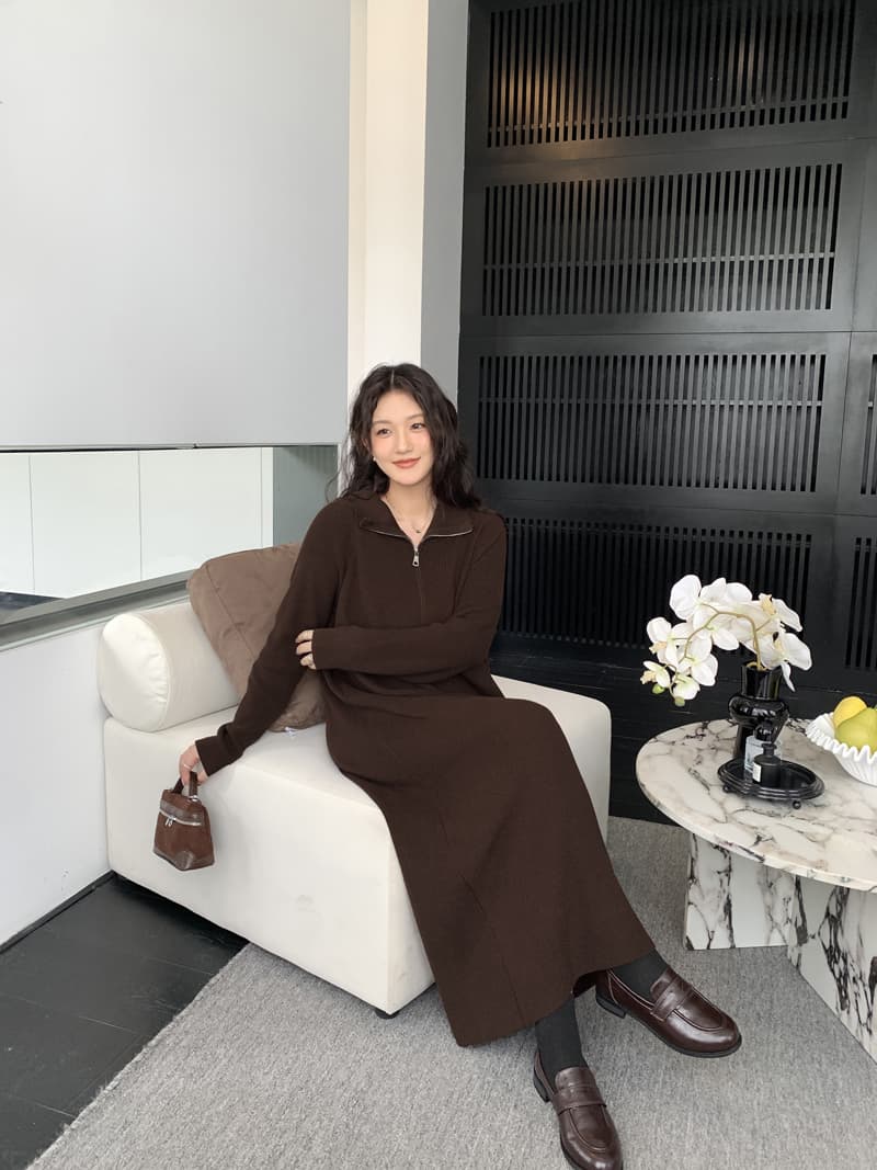 실사 새로운 2026 가을 겨울 빅 사이즈 패션 품격 니트 드레스 지퍼 반 개방 칼라 다용도 스웨터 드레스 상세 이미지 15