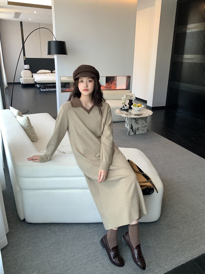 실사 새로운 2026 얕은 커피 색상 느긋한 폴로 칼라 스웨터 원피스 인사이드 가져 가라. 수 있습니다. 외출용 니트 원피스 상세 이미지 17