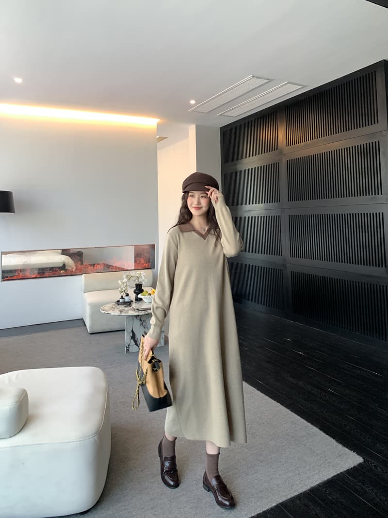 실사 새로운 2026 얕은 커피 색상 느긋한 폴로 칼라 스웨터 원피스 인사이드 가져 가라. 수 있습니다. 외출용 니트 원피스 상세 이미지 21