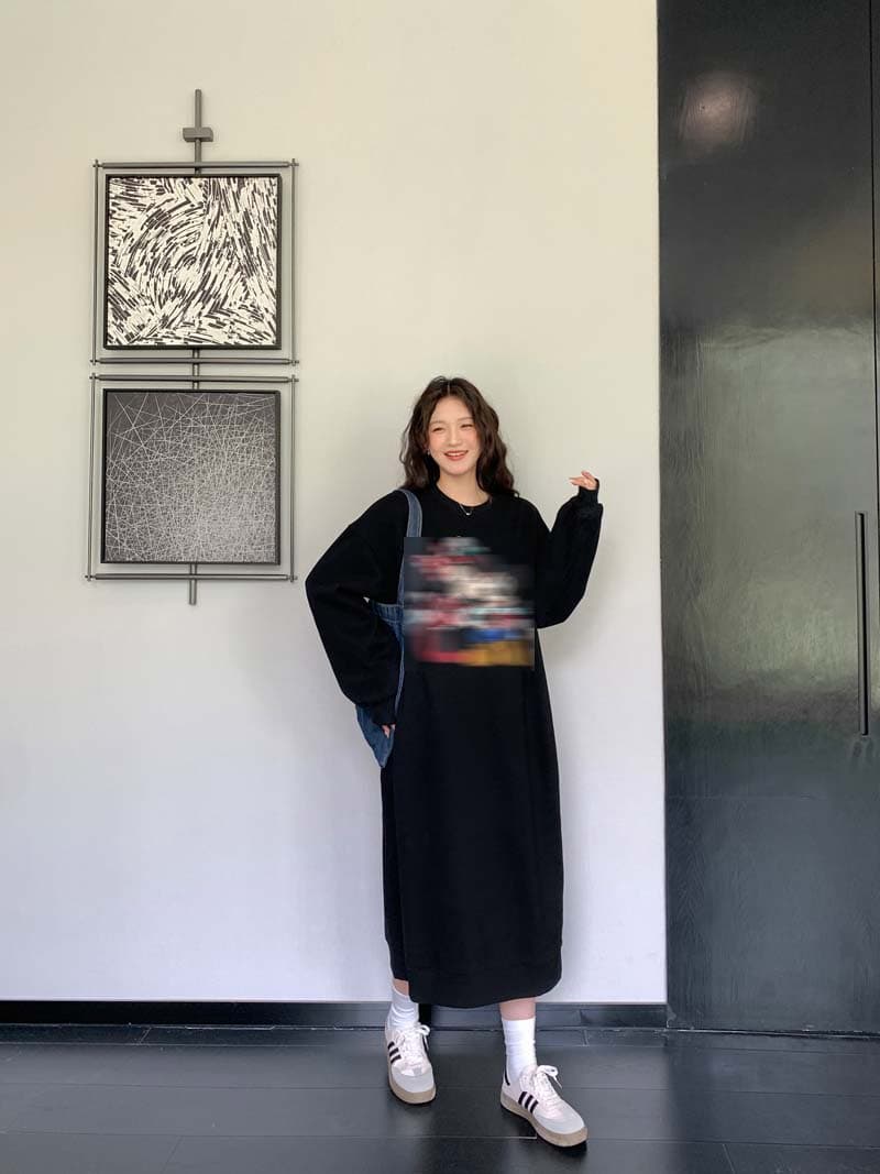 실사 새로운 2026 롱 코트 후드티 드레스 가을 겨울 털이 있는 빅 사이즈 지방 mm 슬림해 보이는 후드티 드레스 상세 이미지 6
