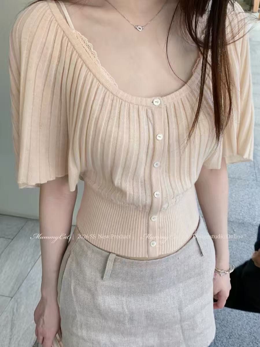 mummycat 계란 놓기 야옹 장기 화이트 코우 26 신제품 30 양모 장기 Pleat 대 라운드 넥 니트 맨위 이미지 3