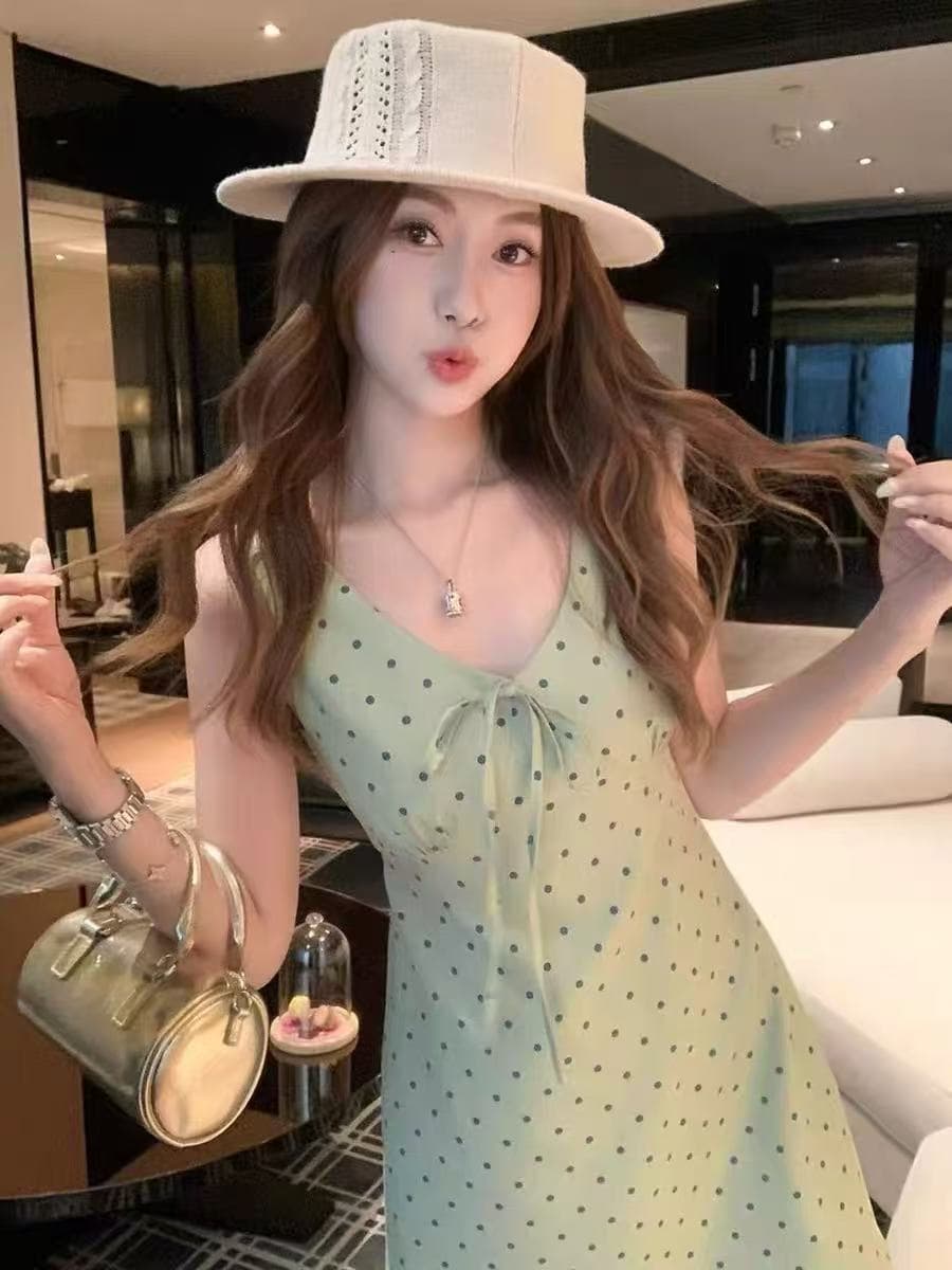 프랑스식 부드러운 바람 도트 무늬 슬립 여성 드레스 2026 새로운 품격 허리 수축 고유 한 Chic 달콤함 작은 치마 이미지 4