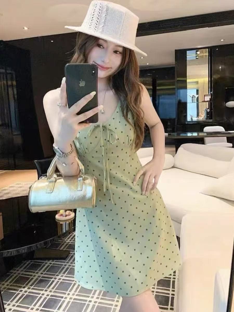 프랑스식 부드러운 바람 도트 무늬 슬립 여성 드레스 2026 새로운 품격 허리 수축 고유 한 Chic 달콤함 작은 치마 상세 이미지 4