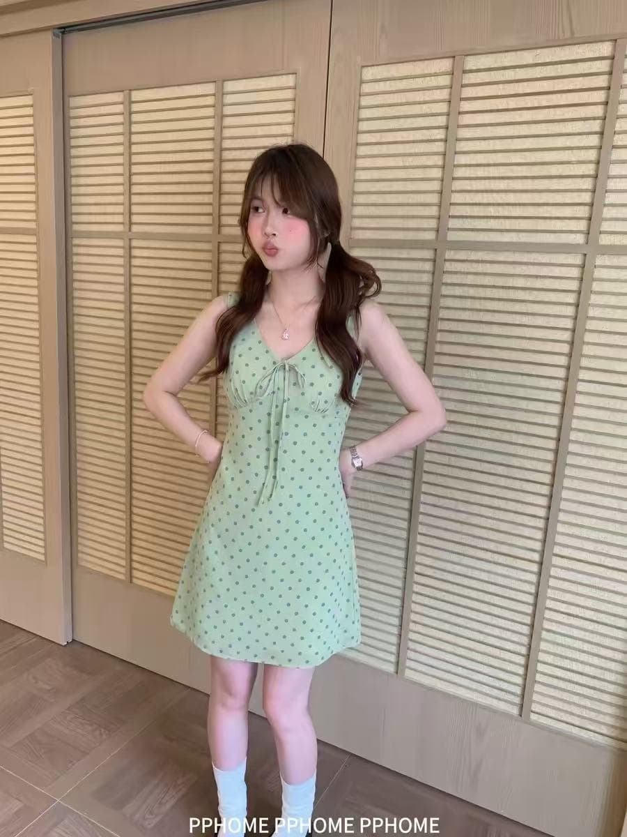 프랑스식 부드러운 바람 도트 무늬 슬립 여성 드레스 2026 새로운 품격 허리 수축 고유 한 Chic 달콤함 작은 치마 상세 이미지 7