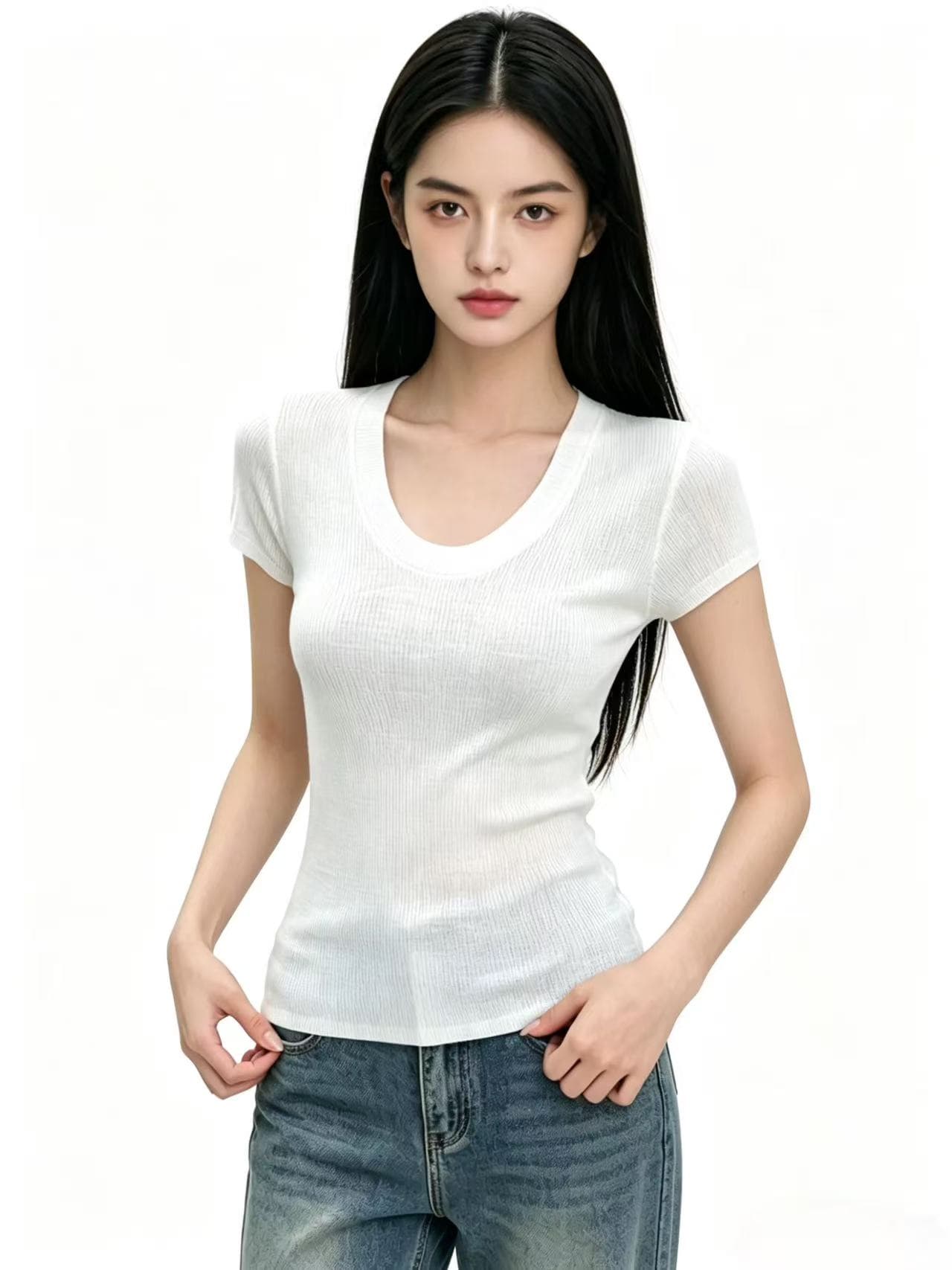 u 칼라 아마 자이언트 잘 생긴 ~ 중 미니멀리즘 초기 여름 작은 맨위 니트 스웨터 반팔 티셔츠 여성 2026 새로운 품격 이미지 2