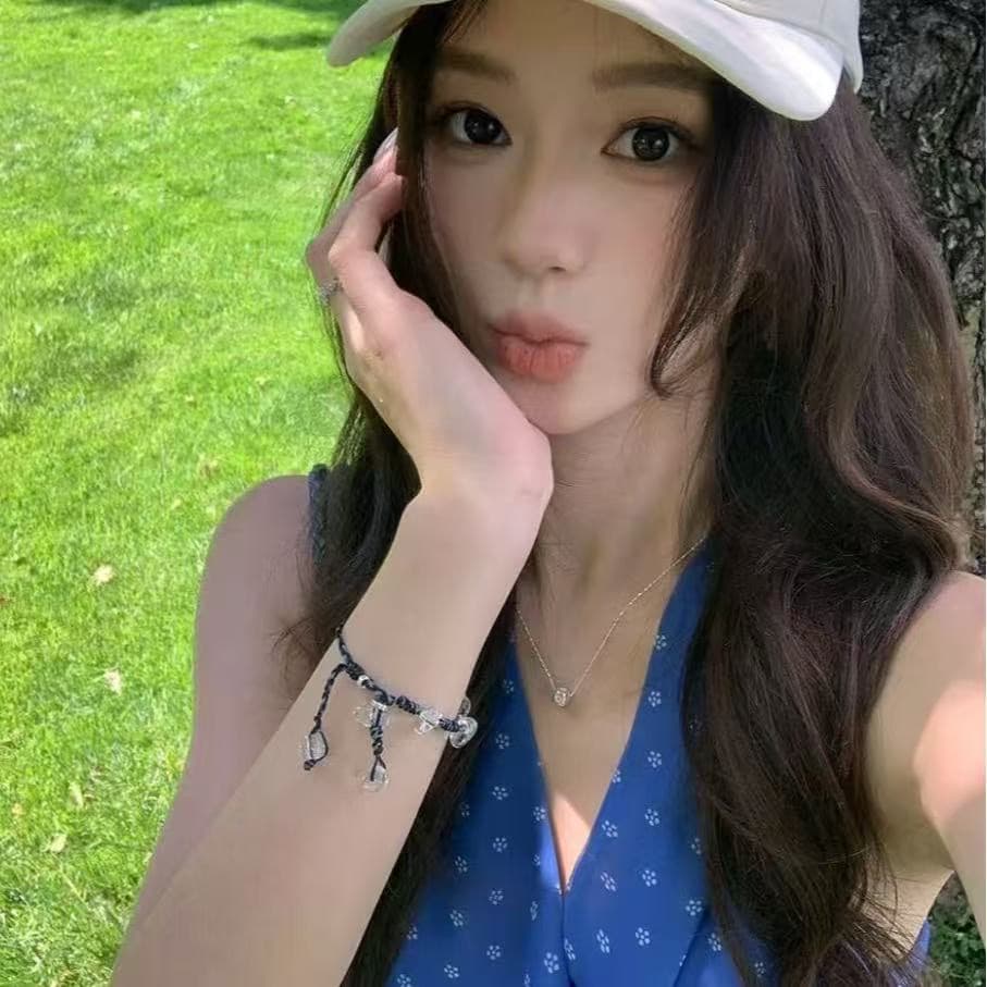 빨간색 블루 아이리스 100 명 실크 무거운 작업 맞춤 프린트 디자인 센스 허리 수축 스트랩 드레스 이미지 3