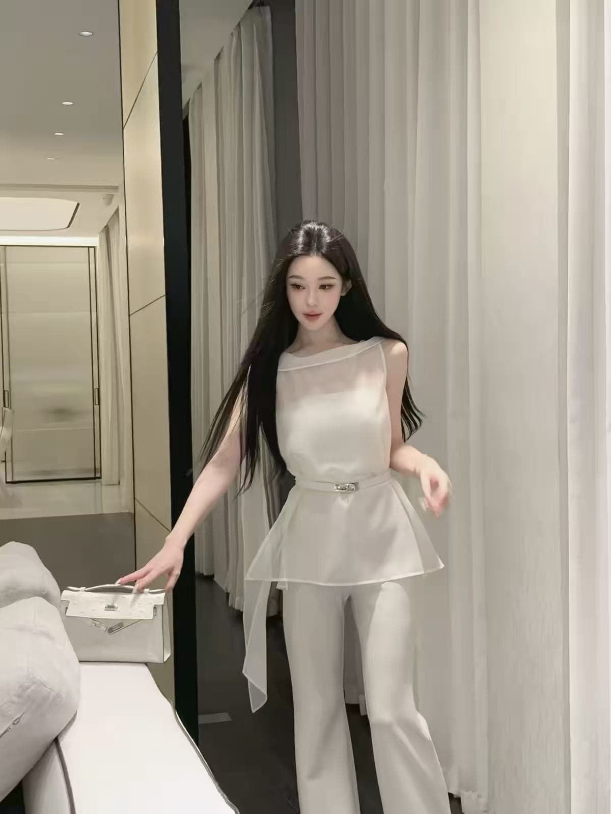 youenbb 거즈 세트 슬림해 보이는 통기성 여름 착용 가져 가라. 다용도 패션 디자인 센스 거즈 민소매 이미지 3
