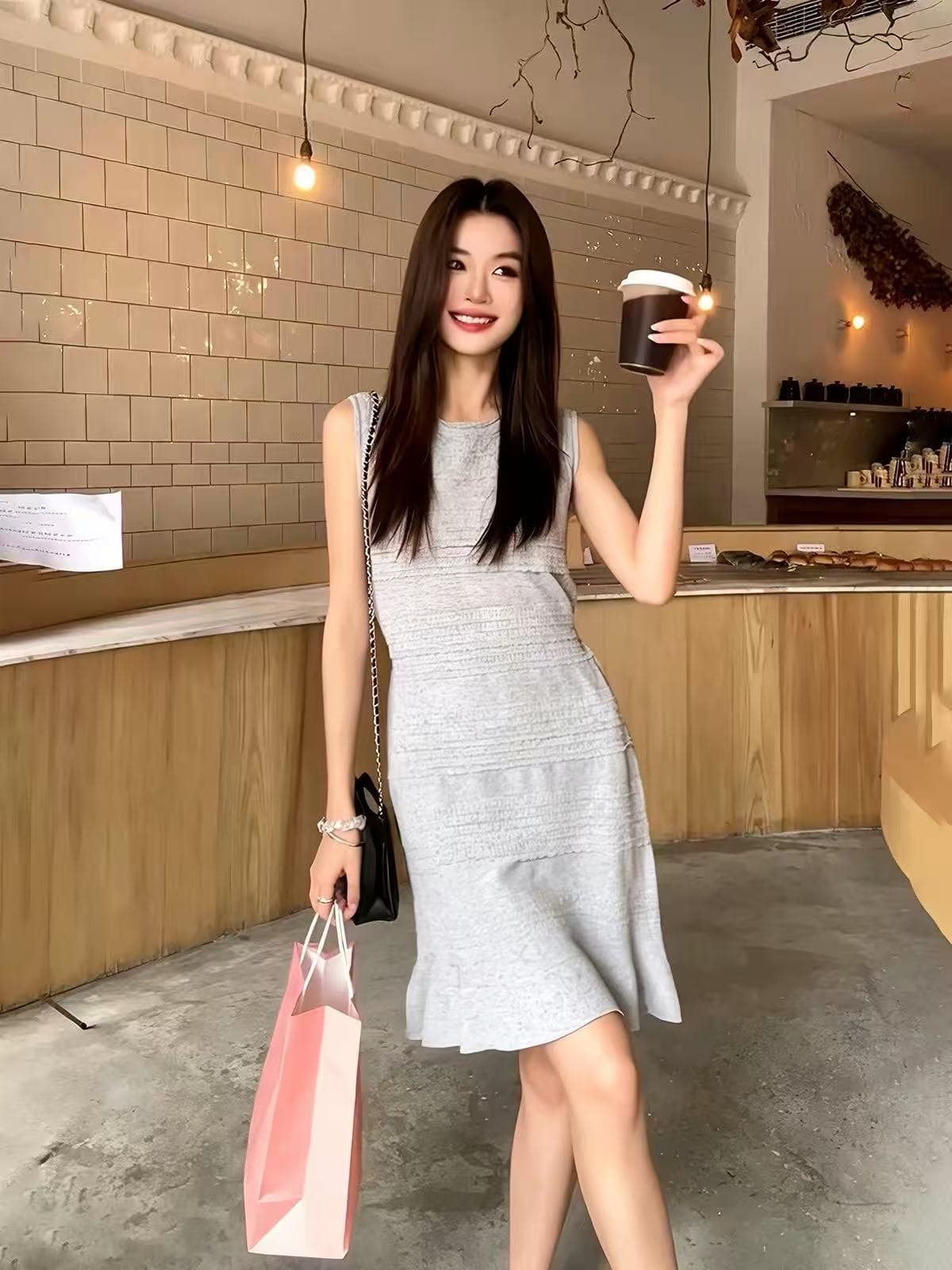차 휴식 스타일 rare zz 봄 여름 미니멀리즘 질감 조끼 미니 스커트 출퇴근 부드러운 바람 질감 드레스 이미지 3