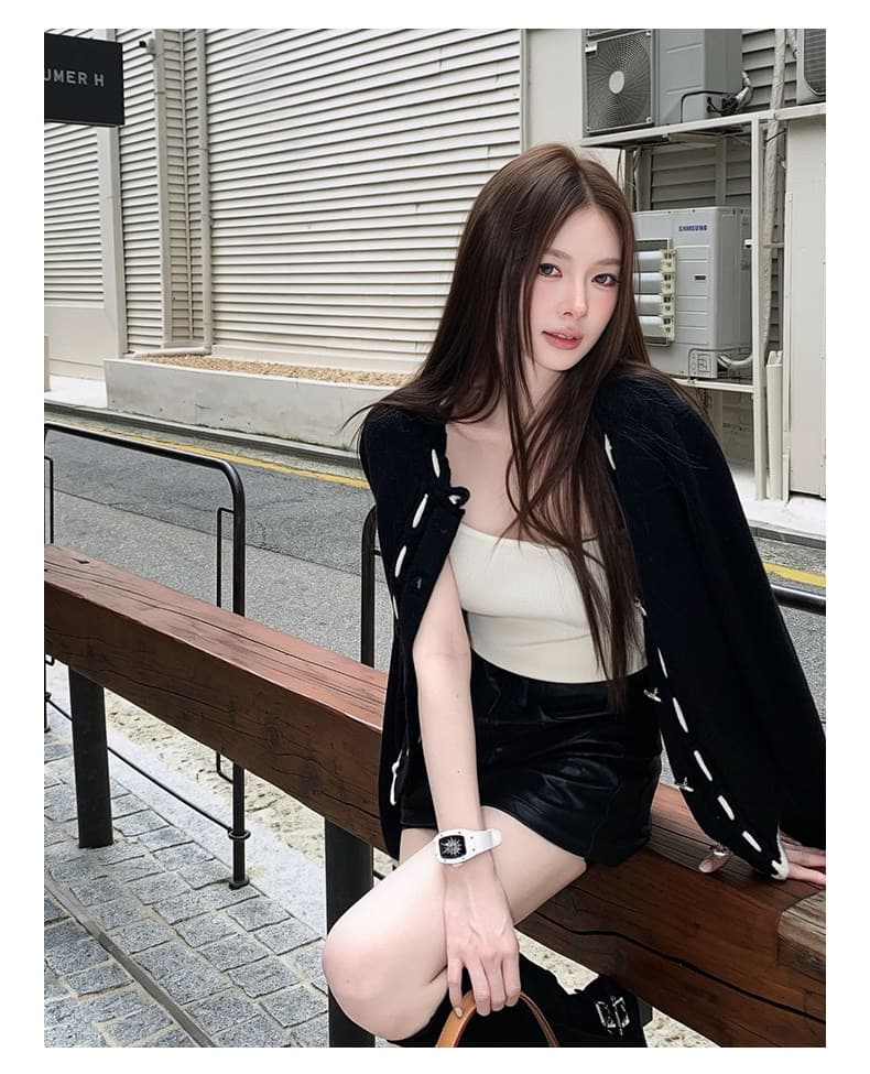 작은 샤넬 스타일 배색 화이트 니트 오픈 가디건 여성 가을 겨울 2026 새로운 한 부서 착용 가져 가라. 부드러운 찹쌀 슬림해 보이는 스웨터 맨위 이미지 3