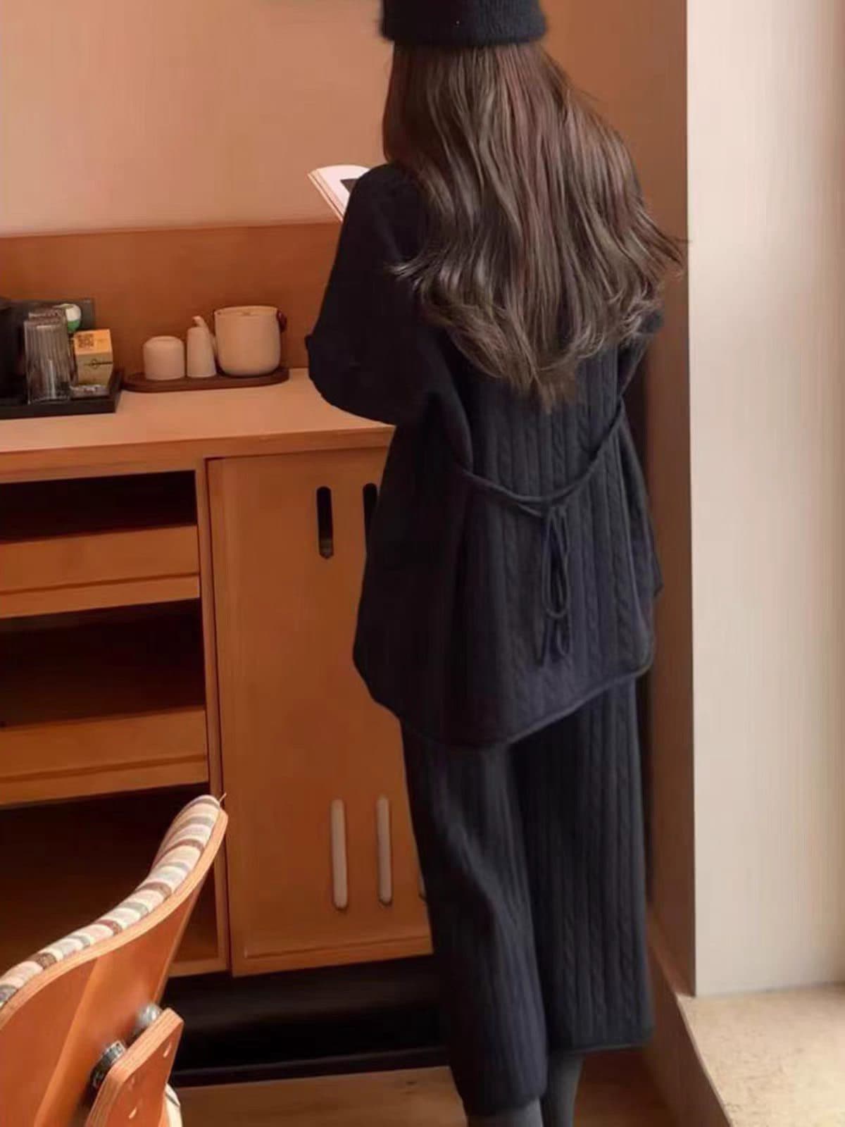 한 부서 고급 센스 착용 가져 가라. 전체 집합 꽈배기 스웨터 니트 와이드 레그 팬츠 투피스 슈트 여성 가을 겨울 2026 새로운 상세 이미지 2