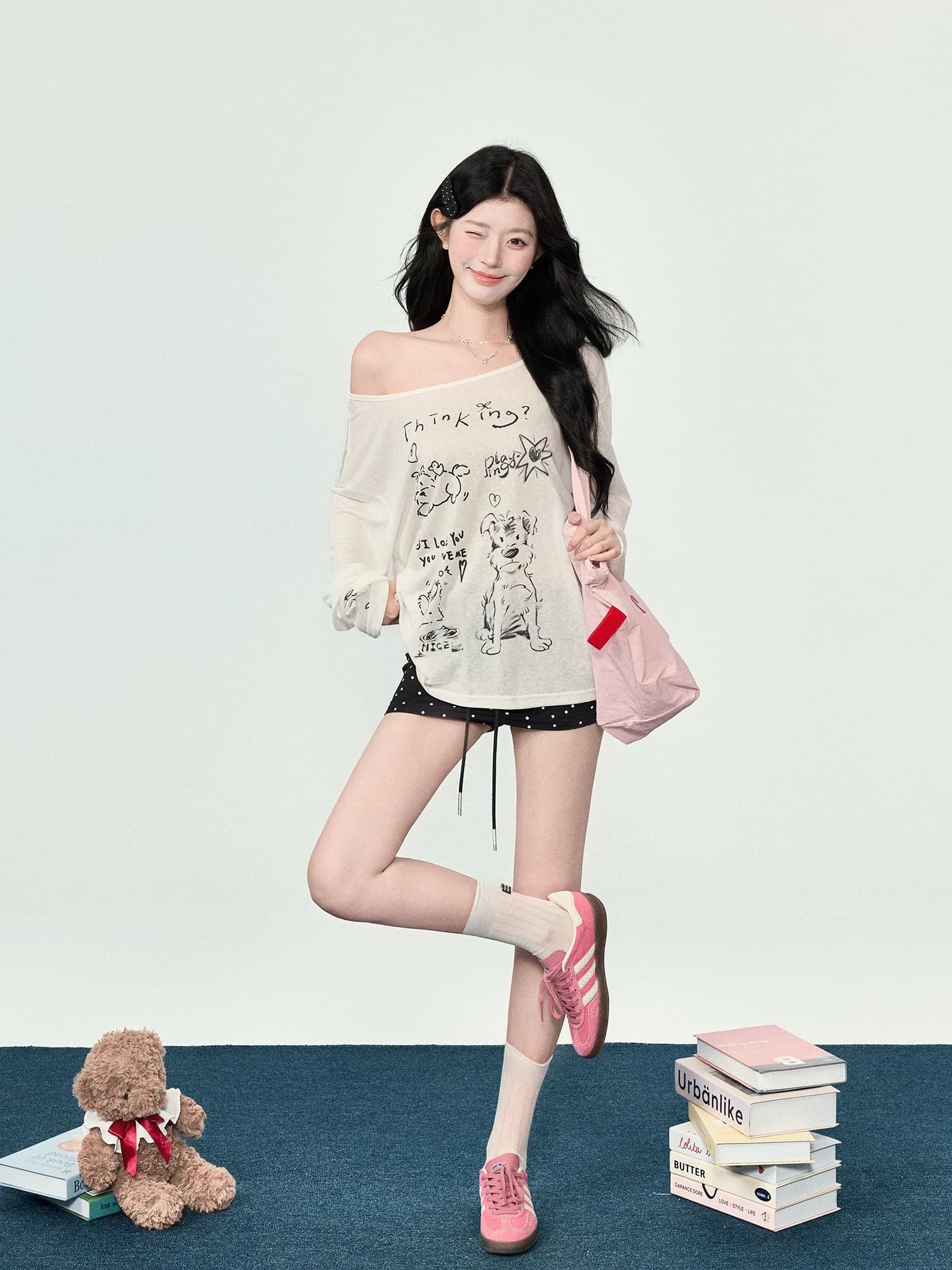 정가 경관 그림 원본 품질 오프숄더 긴팔 자외선 차단 블라우스 티셔츠 오프숄더 작은 외부 가져 가라. 상세 이미지 10