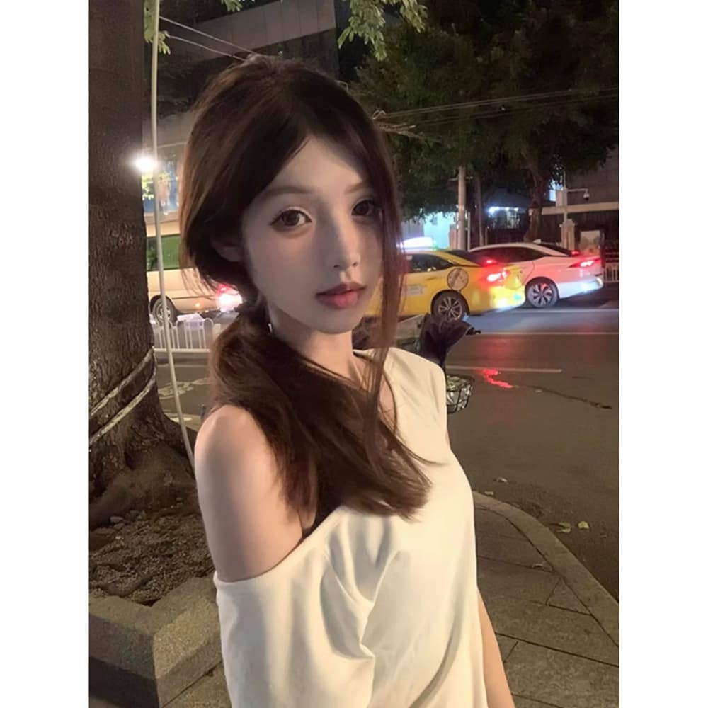 원본 품질 순수한 욕망 오프숄더 반팔 티셔츠 여성 여름 몸매 가꾸기 다용도 맨위 이미지 2