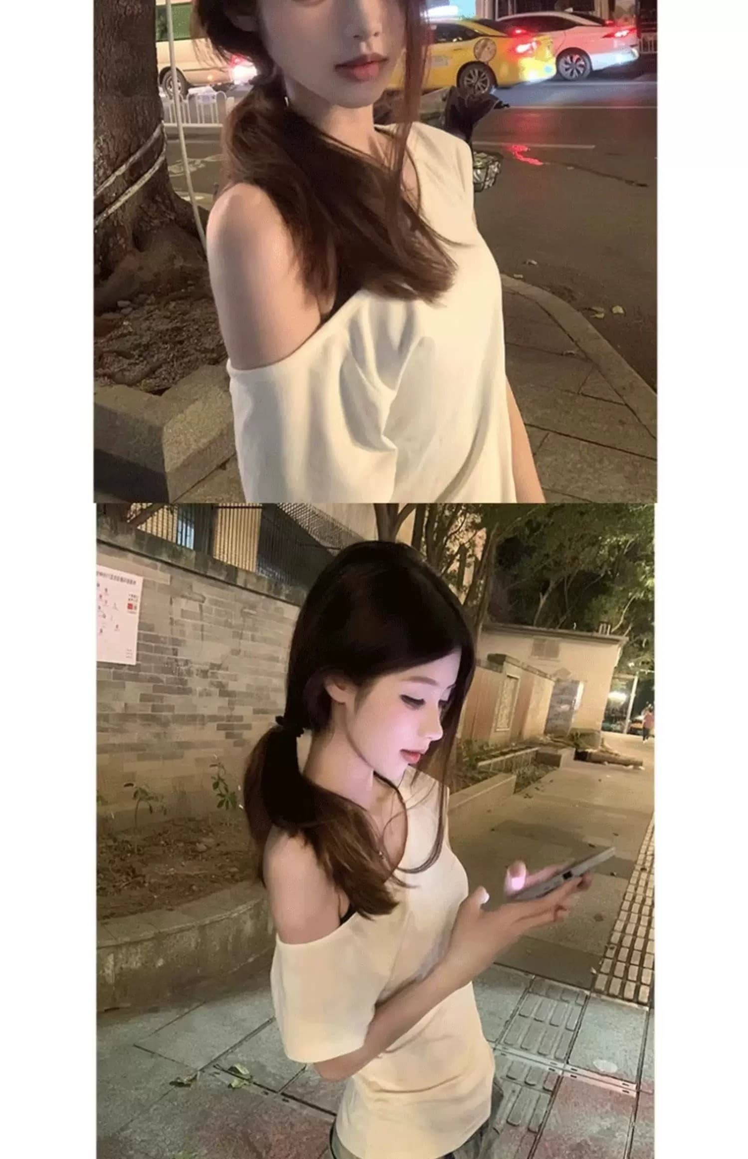 원본 품질 순수한 욕망 오프숄더 반팔 티셔츠 여성 여름 몸매 가꾸기 다용도 맨위 상세 이미지 8